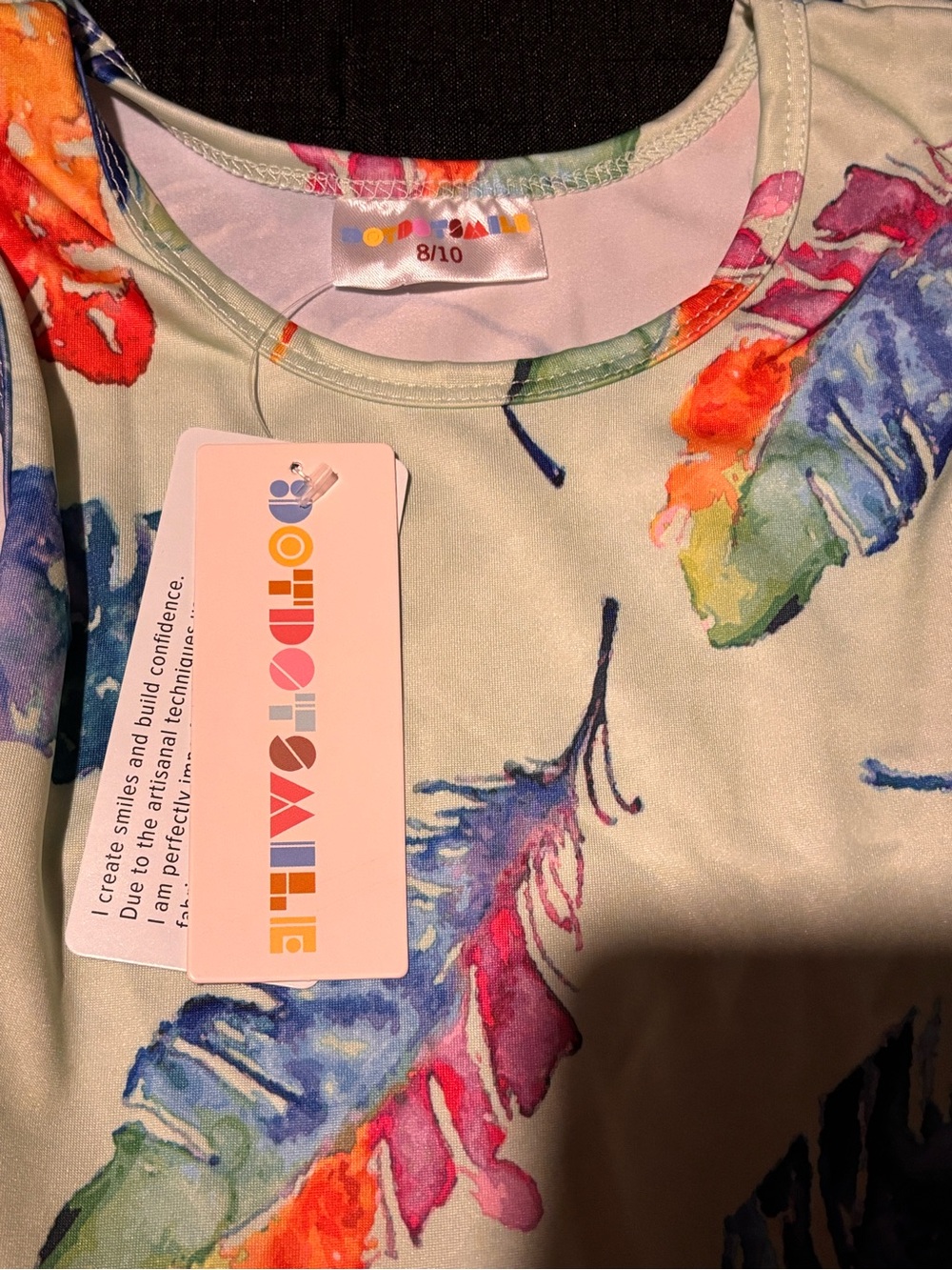 Dot Dot Smile Cream Dress with Multicolor Feather Print
